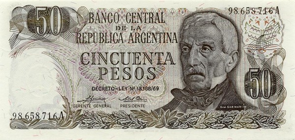 Front of Argentina p296: 50 Pesos from 1974