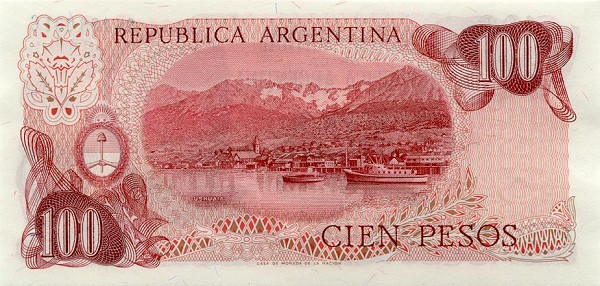 Back of Argentina p297: 100 Pesos from 1973