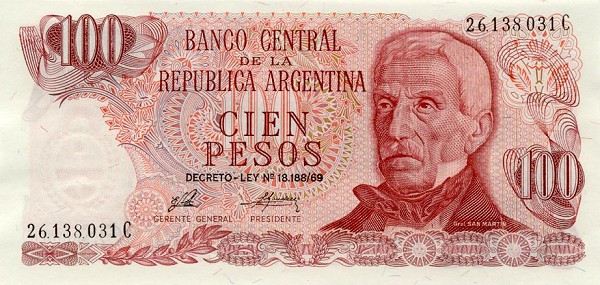 Front of Argentina p297: 100 Pesos from 1973
