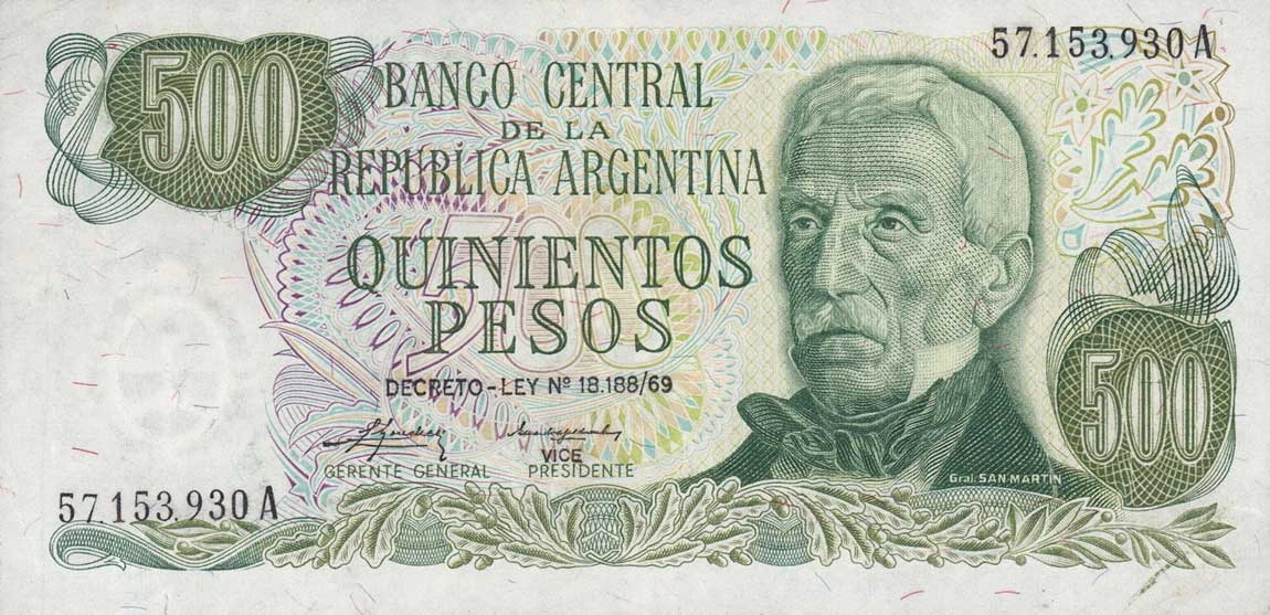 Front of Argentina p298c: 500 Pesos from 1974