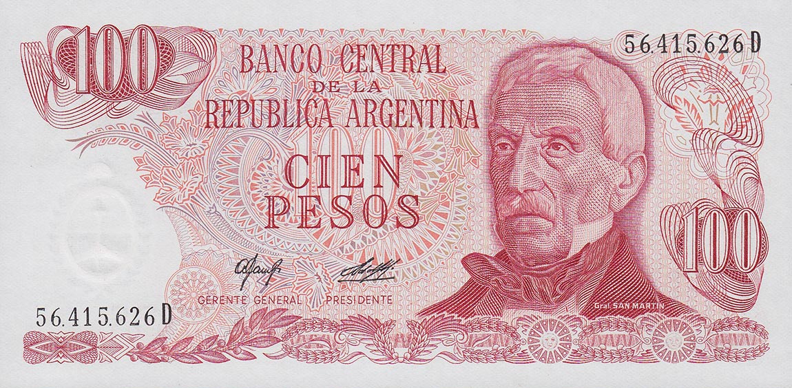 Front of Argentina p302a: 100 Pesos from 1976