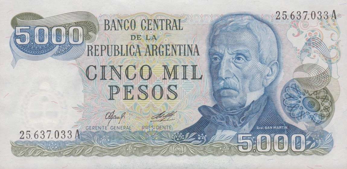 Front of Argentina p305a: 5000 Pesos from 1977