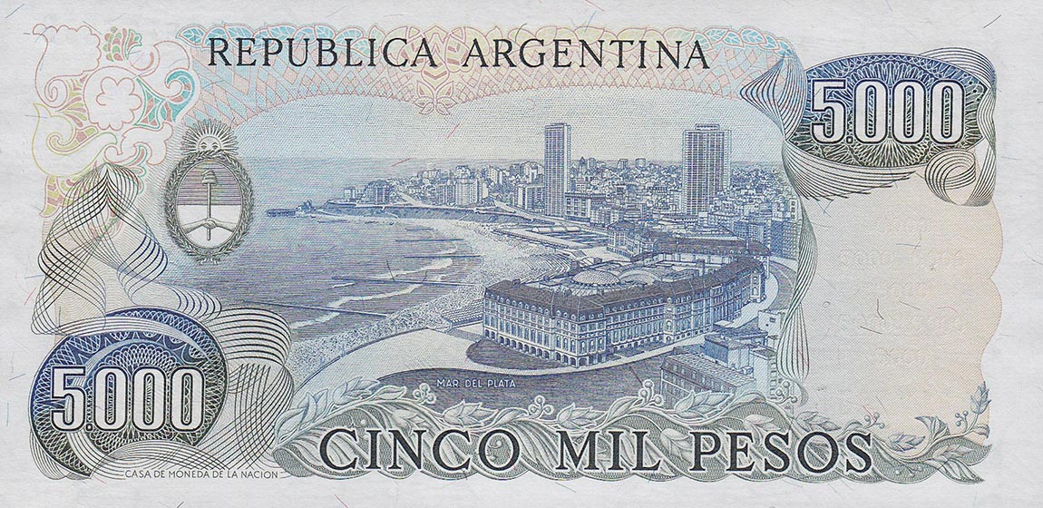 Back of Argentina p305b: 5000 Pesos from 1977