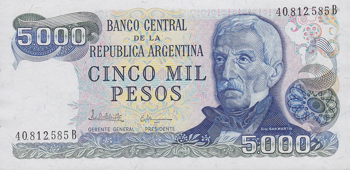 Front of Argentina p305b: 5000 Pesos from 1977