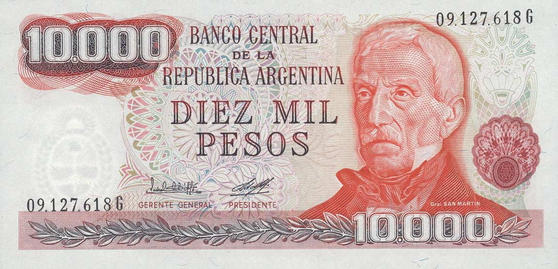 Front of Argentina p306b: 10000 Pesos from 1976