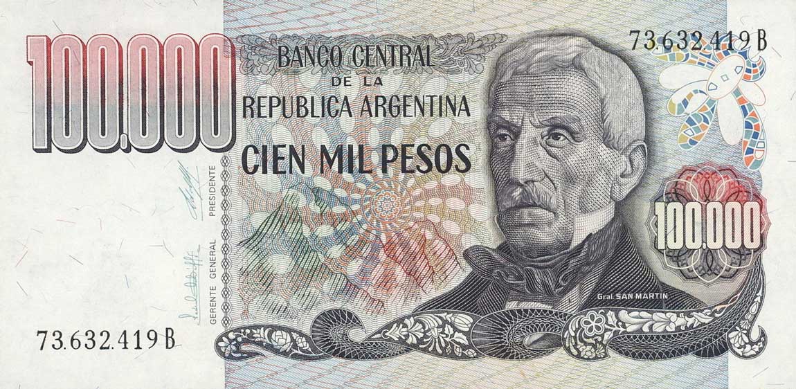 Front of Argentina p308b: 100000 Pesos from 1979