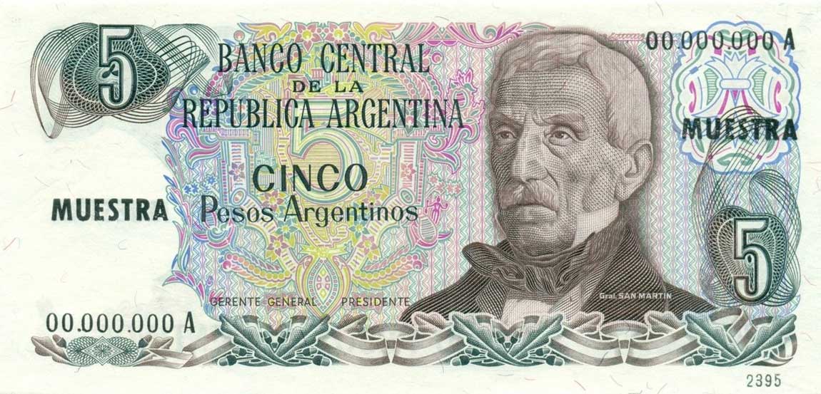 Front of Argentina p312s: 5 Peso Argentino from 1983