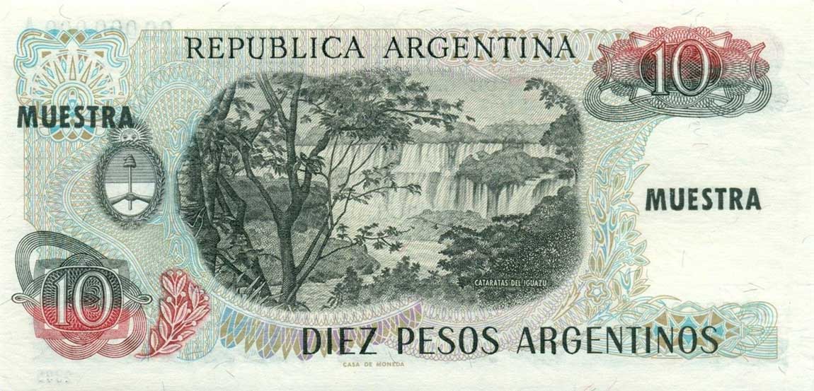 Back of Argentina p313s: 10 Peso Argentino from 1983