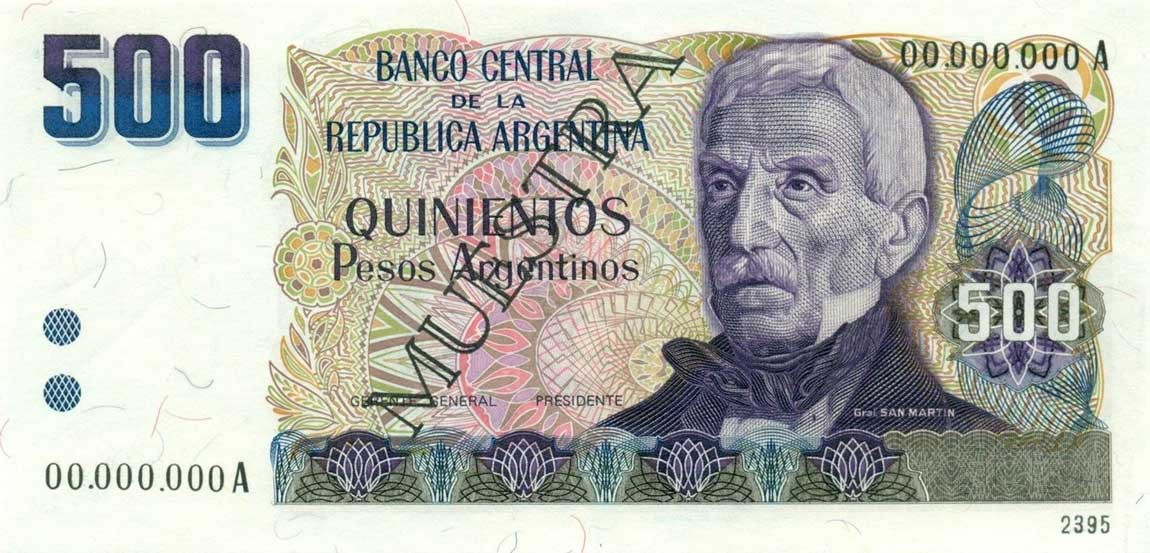 Front of Argentina p316s: 500 Peso Argentino from 1984