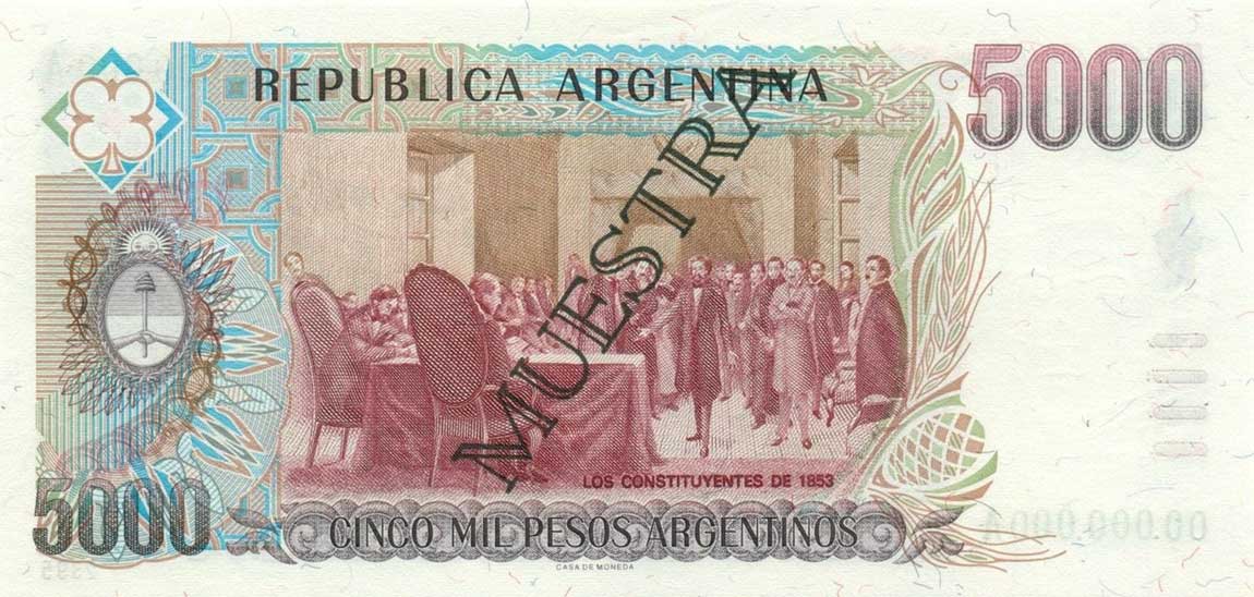 Back of Argentina p318s: 5000 Peso Argentino from 1984