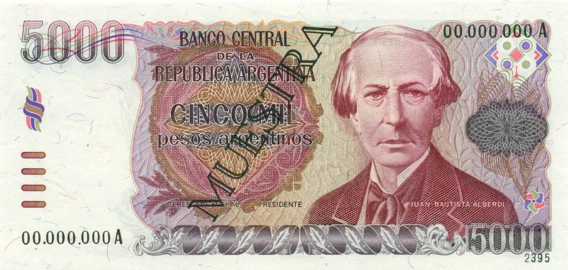 Front of Argentina p318s: 5000 Peso Argentino from 1984