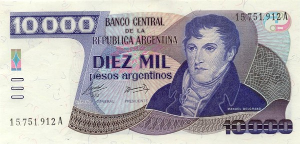 Front of Argentina p319a: 10000 Peso Argentino from 1985