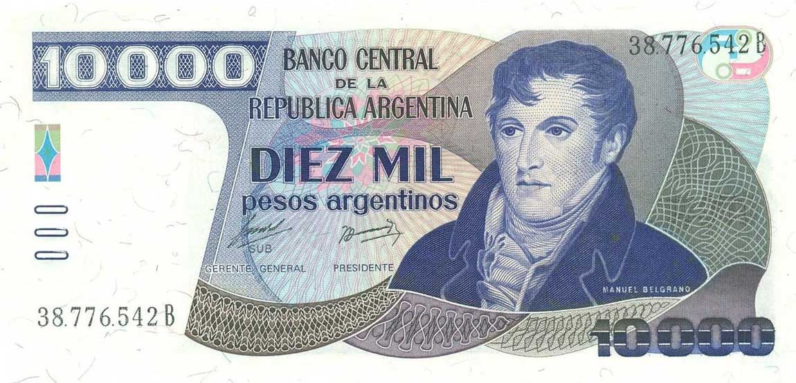 Front of Argentina p322e: 10 Australes from 1985