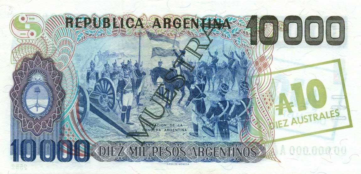 Back of Argentina p322s: 10 Austral from 1985