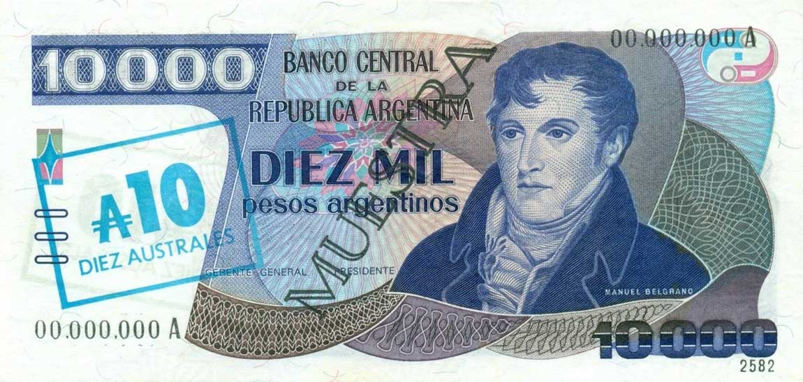 Front of Argentina p322s: 10 Austral from 1985