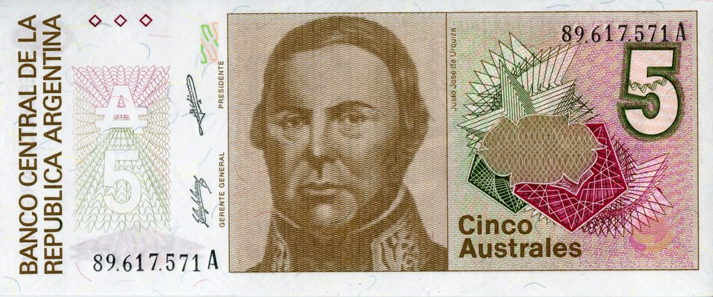 Front of Argentina p324a: 5 Austral from 1986