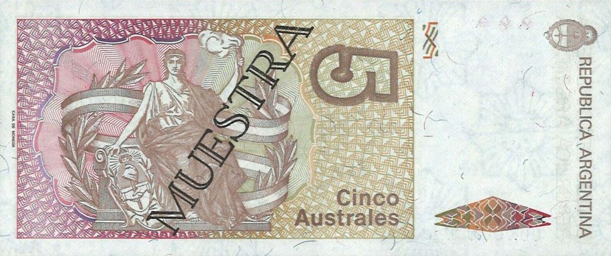 Back of Argentina p324s: 5 Australes from 1986