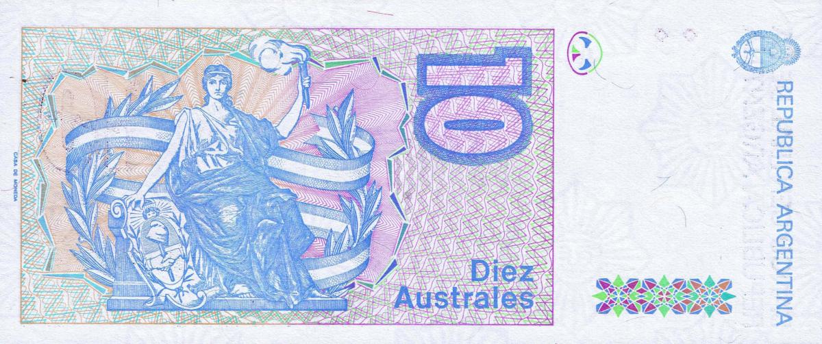 Back of Argentina p325b: 10 Australes from 1985