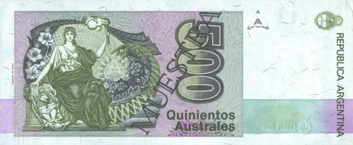 Back of Argentina p328s: 500 Australes from 1988