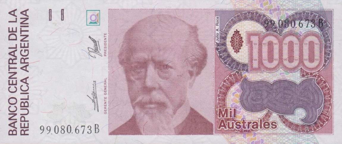 Front of Argentina p329c: 1000 Austral from 1988