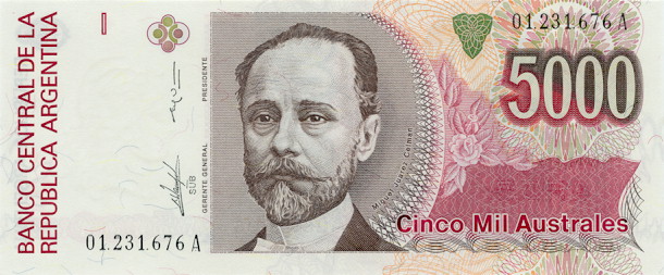 Front of Argentina p330a: 5000 Australes from 1989