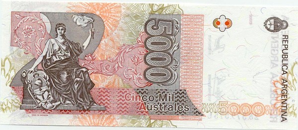 Back of Argentina p330e: 5000 Austral from 1989