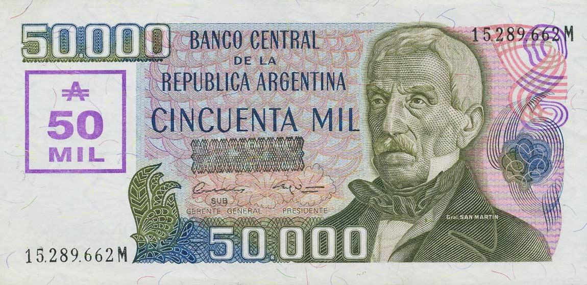 Front of Argentina p332: 50000 Austral from 1989
