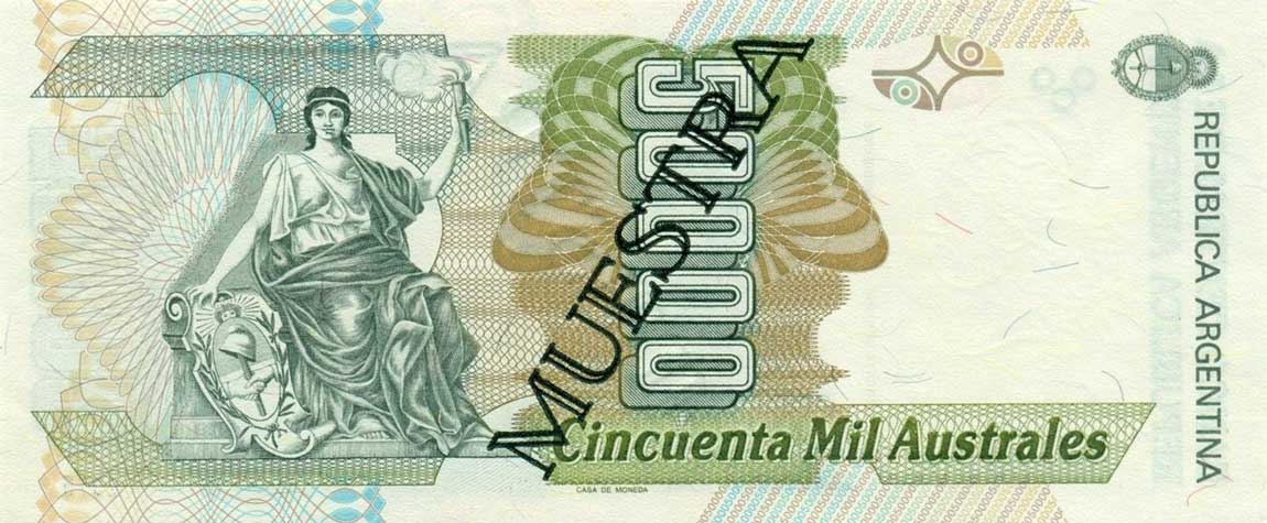 Back of Argentina p335s: 50000 Australes from 1989