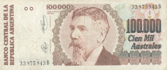 Front of Argentina p337a: 100000 Austral from 1991