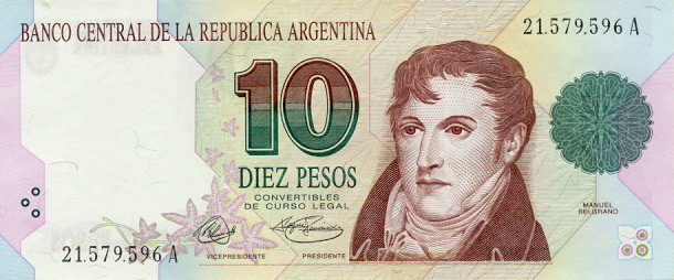 Front of Argentina p342a: 10 Pesos from 1992