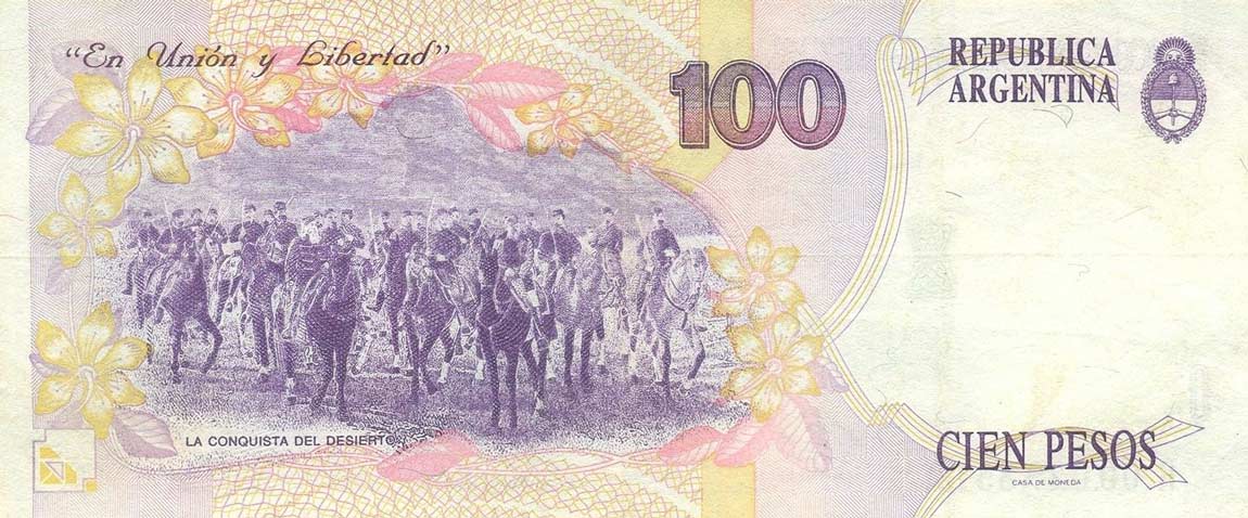 Back of Argentina p345a: 100 Pesos from 1992