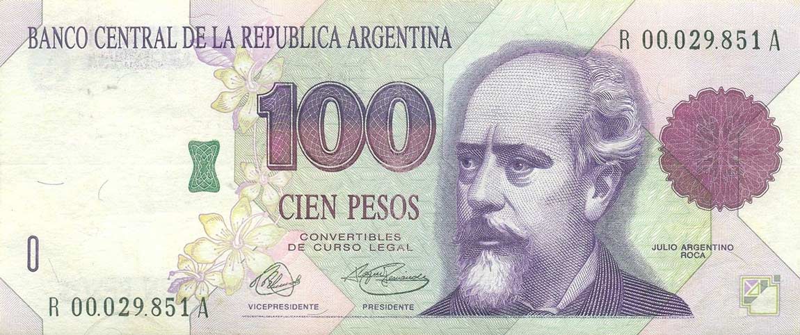 Front of Argentina p345a: 100 Pesos from 1992