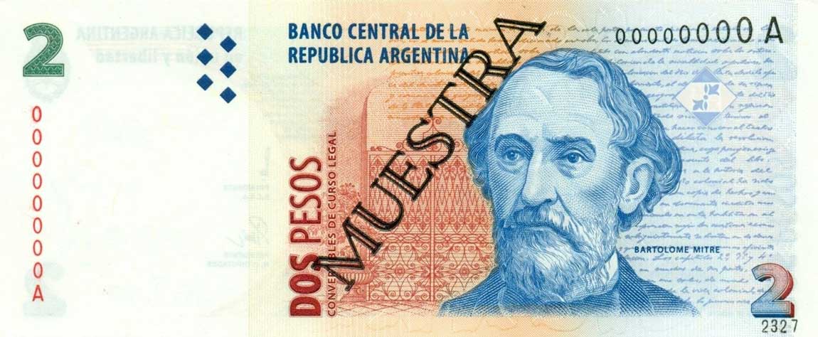 Front of Argentina p346s: 2 Pesos from 1997
