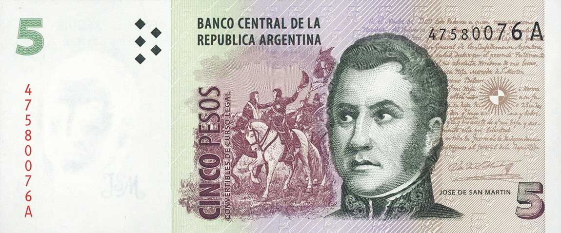 Front of Argentina p347a: 5 Pesos from 1998