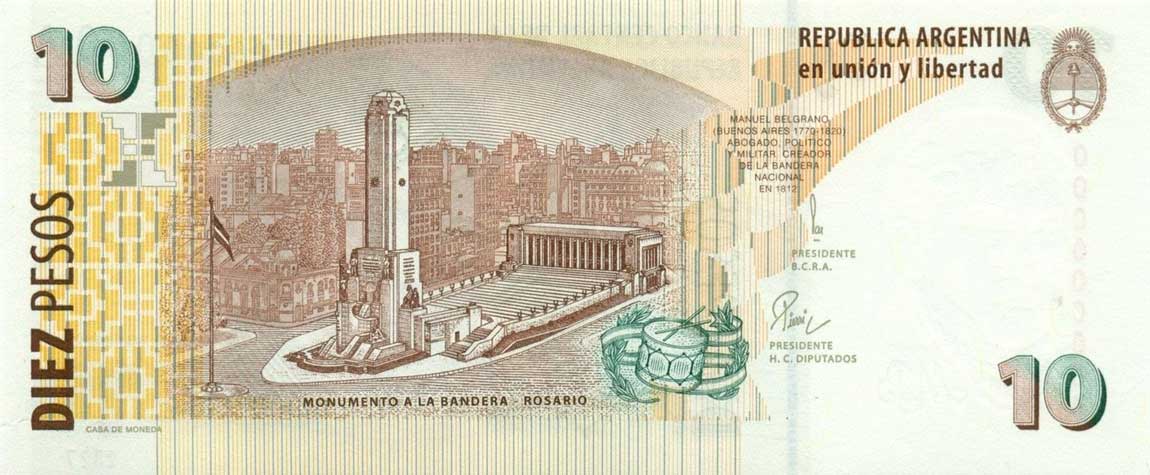 Back of Argentina p348s: 10 Pesos from 1998