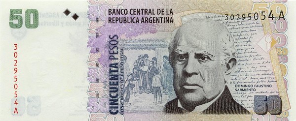 Front of Argentina p350: 50 Pesos from 1999