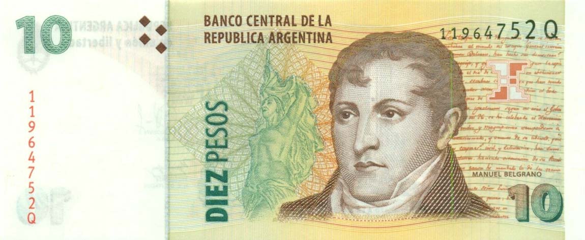 Front of Argentina p354c: 10 Pesos from 2015