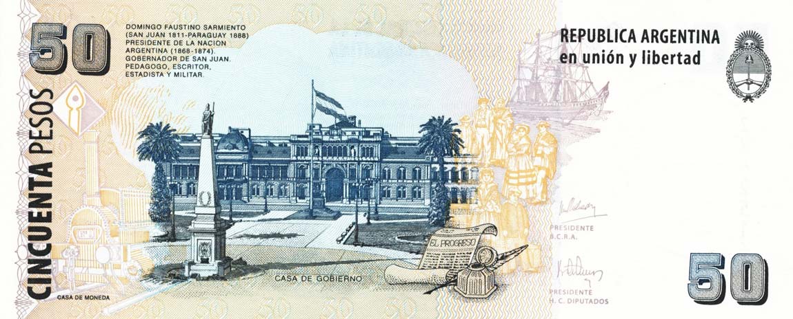 Back of Argentina p356: 50 Pesos from 2002