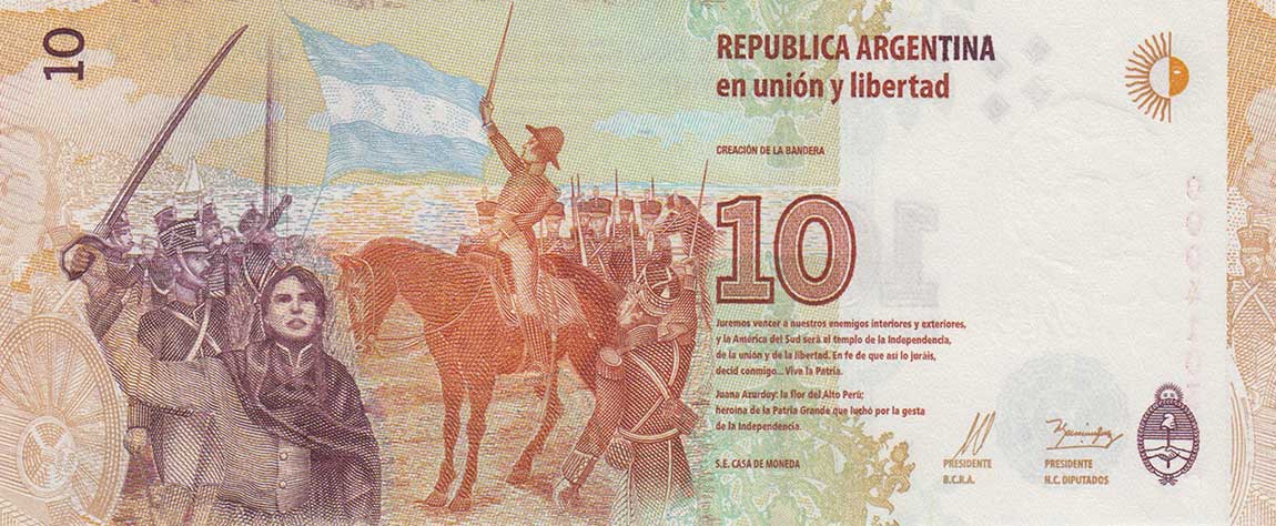 Back of Argentina p360: 10 Pesos from 2016