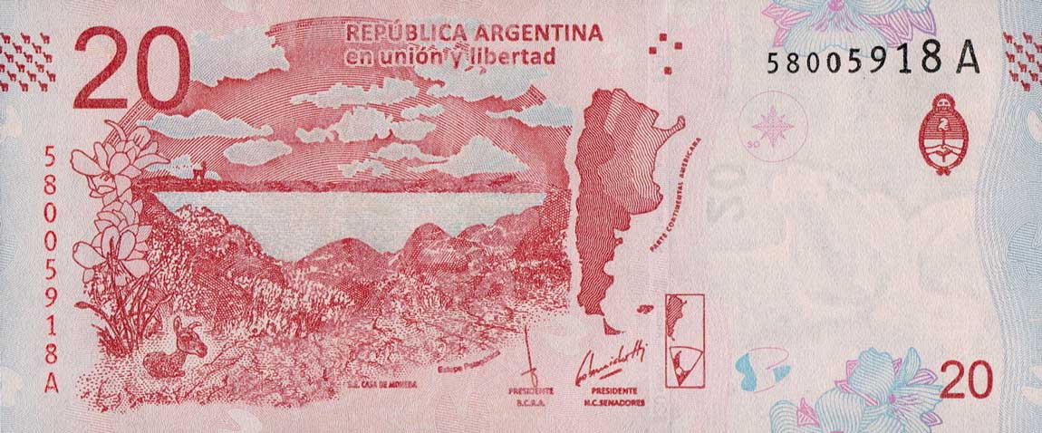 Back of Argentina p361: 20 Pesos from 2017