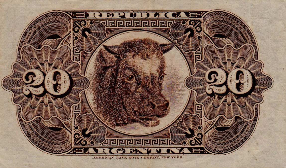 Back of Argentina p7a: 20 Centavos from 1884