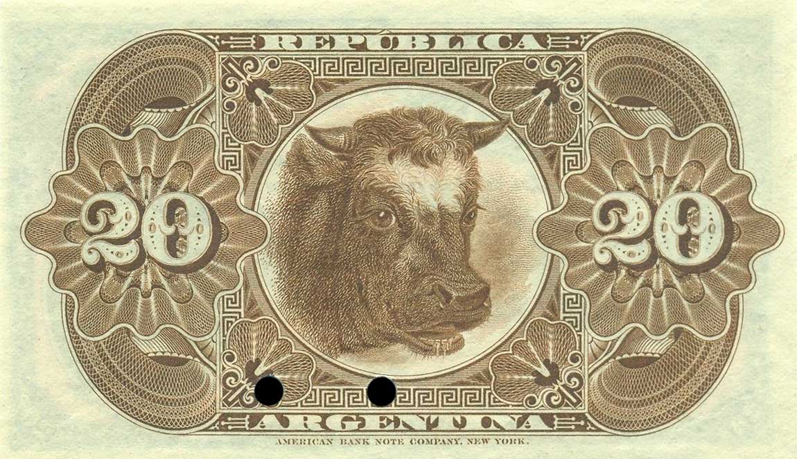 Back of Argentina p7s: 20 Centavos from 1884