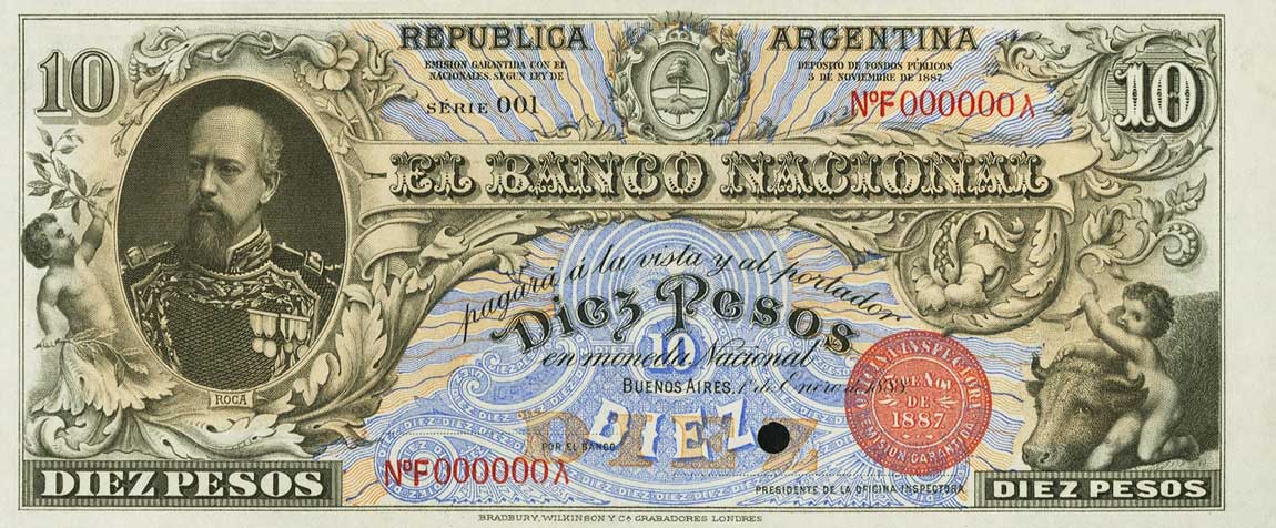 Front of Argentina pS1094s: 10 Pesos from 1888