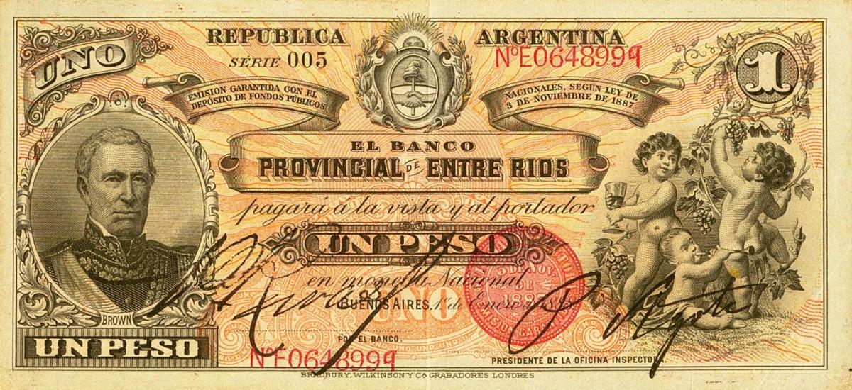 Front of Argentina pS1141a: 1 Peso from 1888