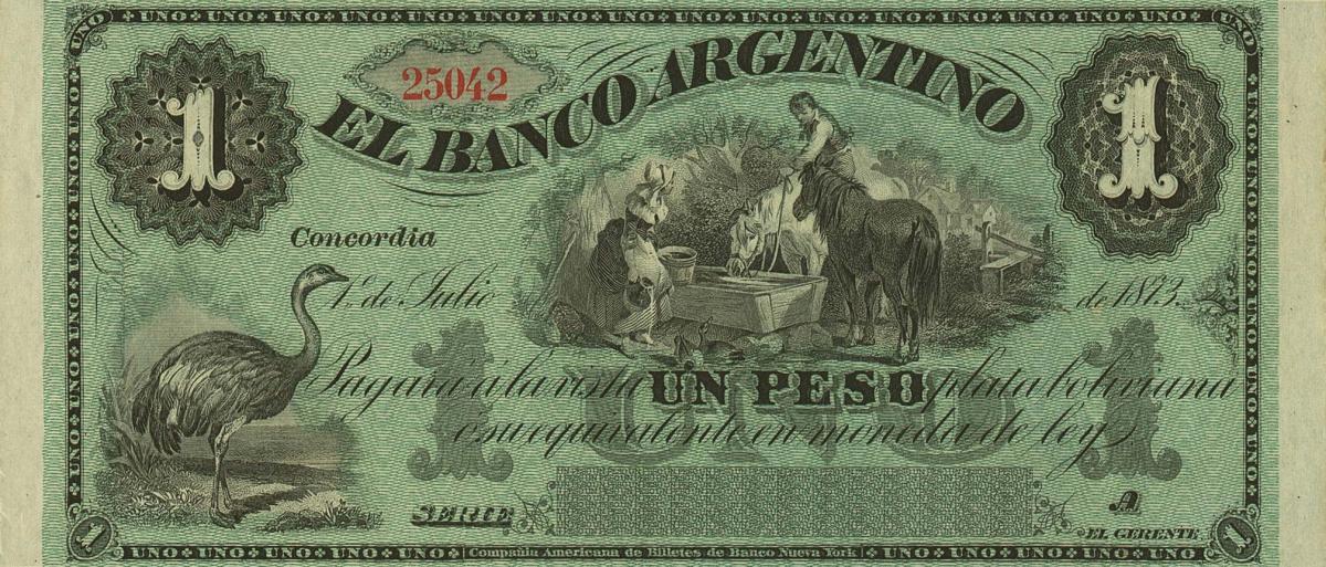 Front of Argentina pS1459: 1 Peso Plata Boliviana from 1873