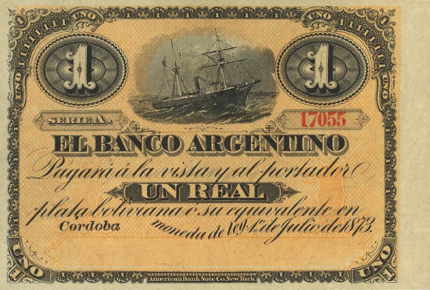 Front of Argentina pS1477r: 1 Real Plata Boliviana from 1870