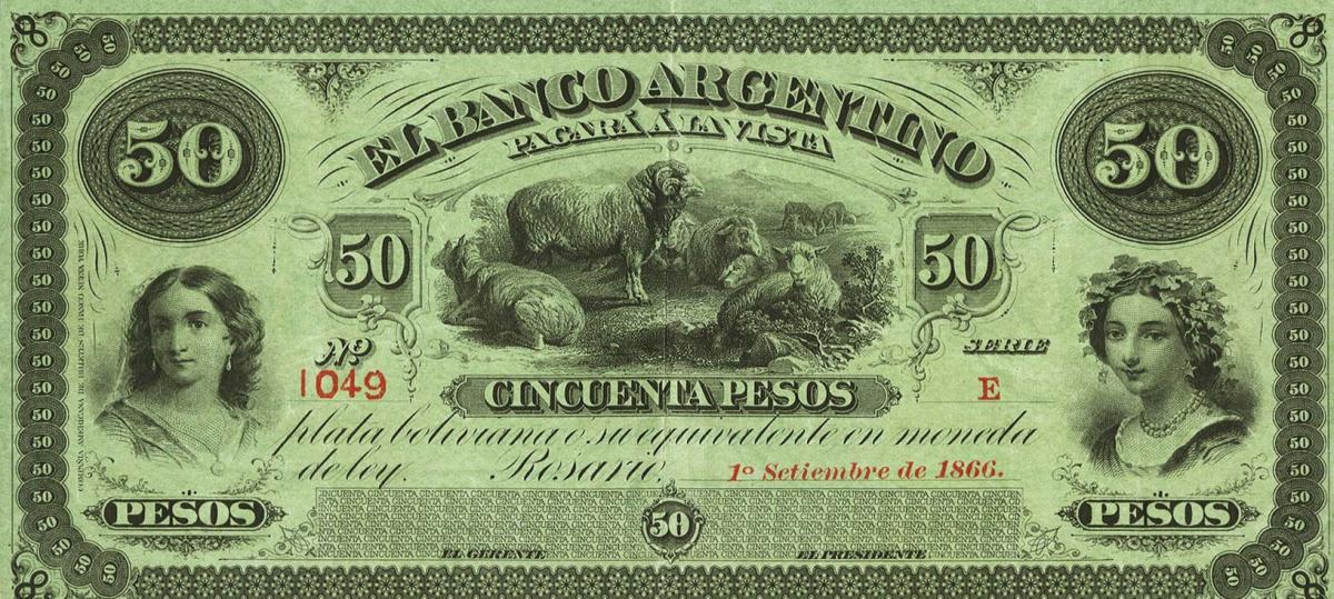 Front of Argentina pS1529r: 50 Peso Plata Boliviana from 1866