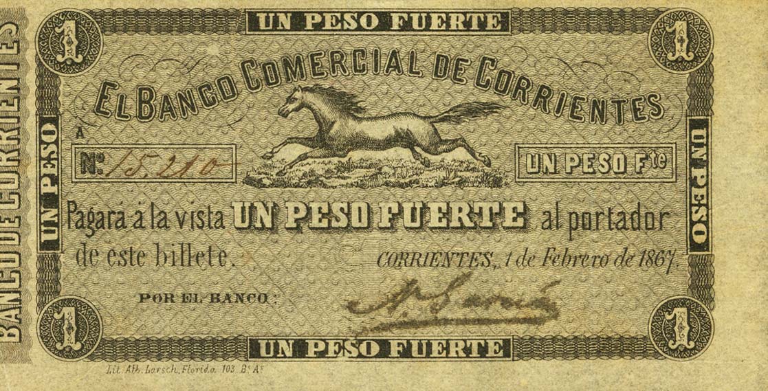 Front of Argentina pS1575a: 1 Peso Fuerte from 1867