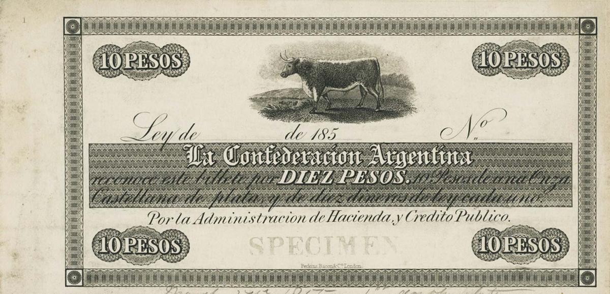 Front of Argentina pS163: 10 Pesos from 1850