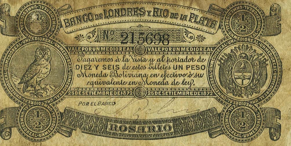 Front of Argentina pS1744: 0.5 Real from 1872